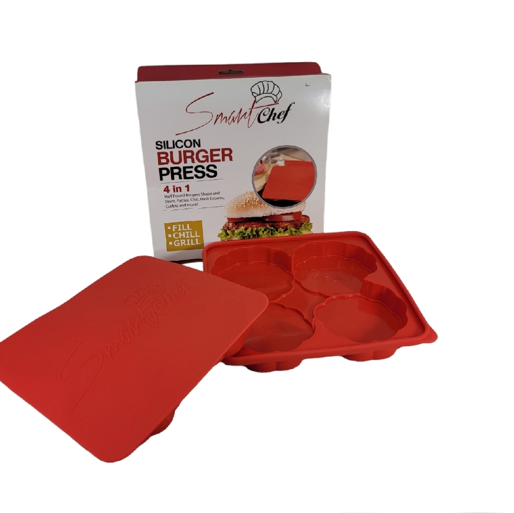 Smart Chef Silicon Burger Press 4 In 1 Half Pound Burger Shape & Store Open Box